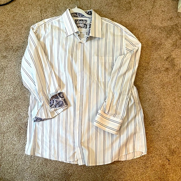 White button up shirt with blue stripes used in great condition - Picture 1 of 7
